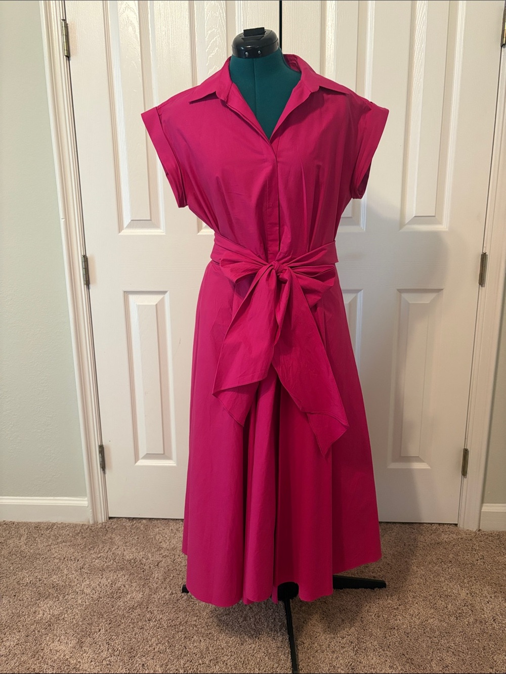 Carolina Herrera Hot Pink Tie-Waist Midi Shirt Dress